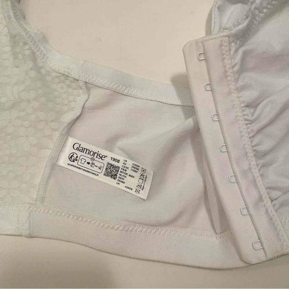 Glamorise Front-Close Cotton Blend T-Back Comfort Bra Women's 42DDF White - Picture 9 of 10
